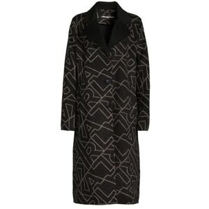 NWT KARL LAGERFELD PARIS Women Wool Blend Black Logo All Over Coat Size Large